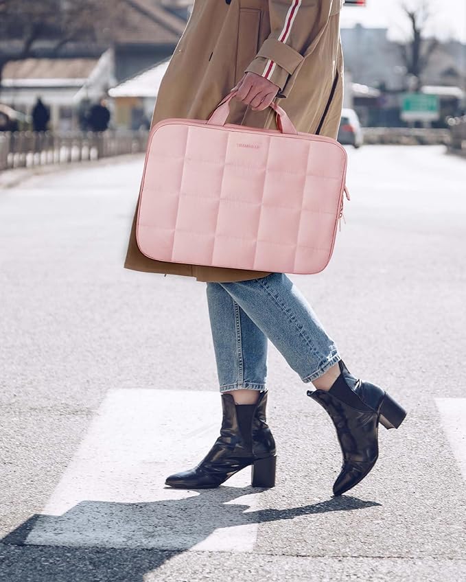 BAGSMART Laptop Case with Handle, Puffy Laptop Sleeve Bag for Women, MacBook Case for Dell, HP, Lenovo, MacBook Air/Pro, 13-14 inch, Pink