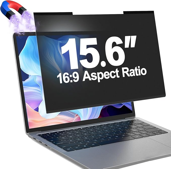 Magnetic Laptop Privacy Screen Filter 15.6 Inch for 16:9 Computer Monitor, Removable Anti Blue Light Privacy Shield, Anti-Glare Protector Compatible with Dell Hp Asus Lenovo