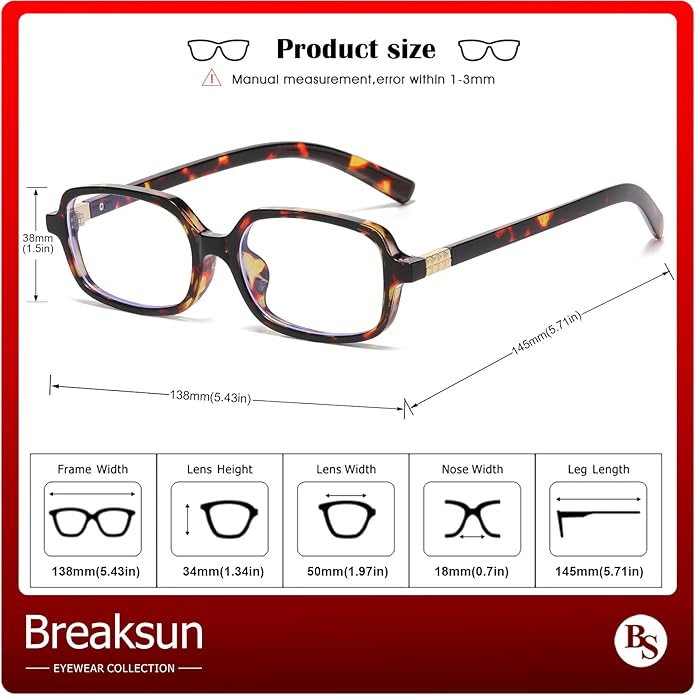 Breaksun Retro Rectangle Glasses for Women Men Small Square Blue Light Blocking Glasses Vintage Eyeglasses