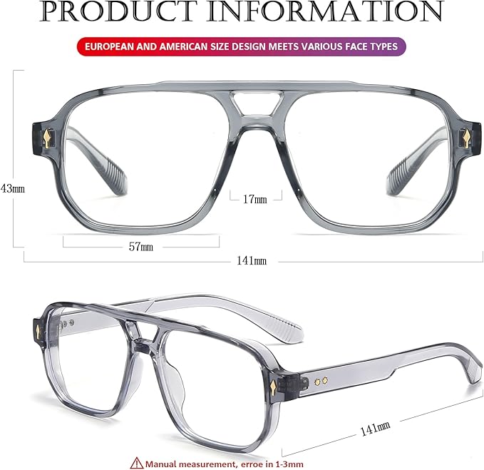 PORADAY Blue Light Blocking Glasses for Women Men 70s Retro Square Aviator Eyeglasses Rectangle Computer Eyewear