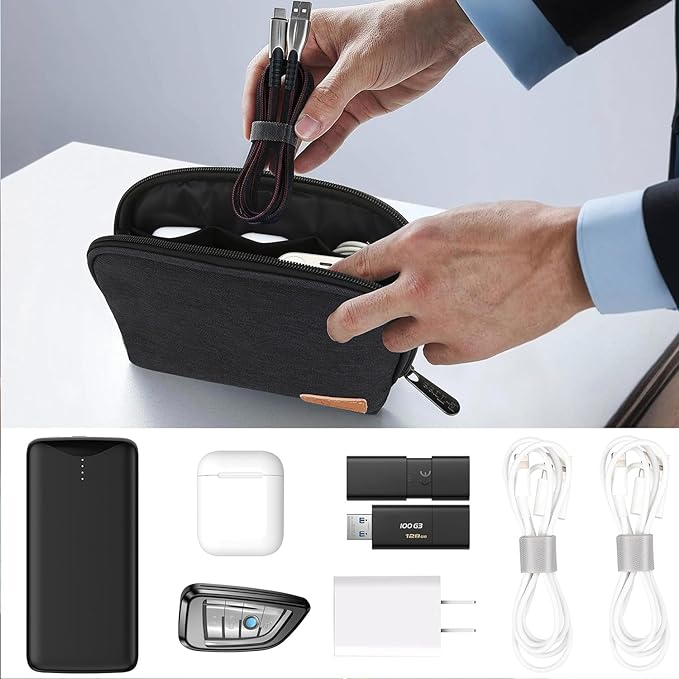 E-Tree Small Tech Pouch, Electronics Accessories Storage Bag, Travel Electronic Organizer Case Compatible with MacBook Laptop Charger Mouse Adapter Hub Cell Phone Cord Cable Powerbank