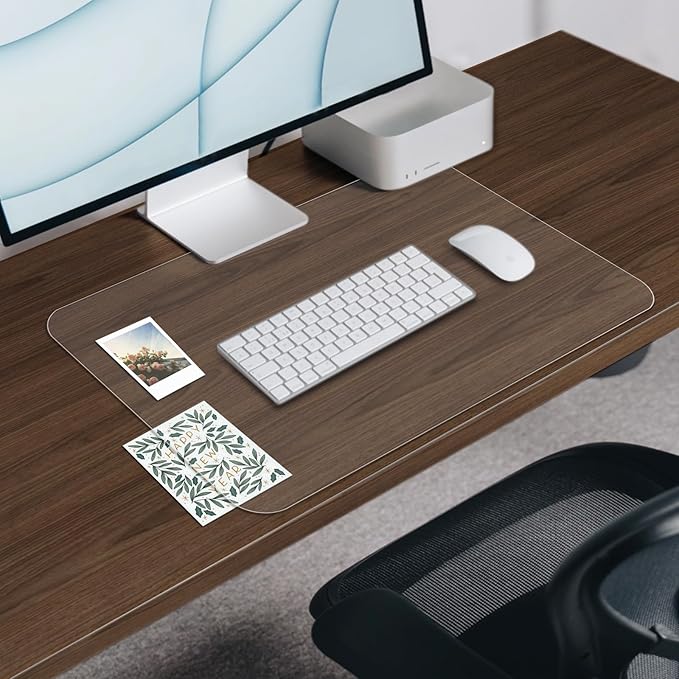 Clear Desk Mat, Clear Desk Pad 24 x 17 in, Desk Protector Mat for Writing & Working, Table Protector Anti-Water & Heat Resistant, for Home & Office, RBDM02T