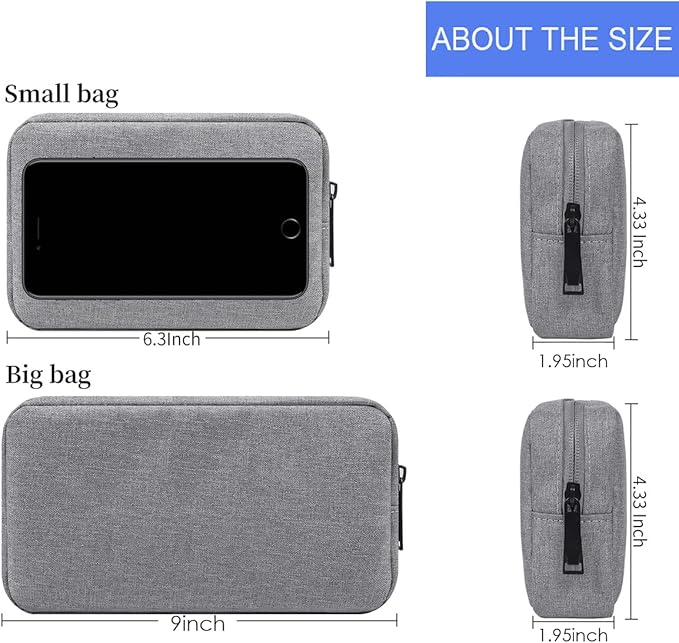Electronic Cable Organizer Bag, Travel Accessories Carry Case Portable Waterproof Electronics Organizer Case for Cable, Cord, Charger, Phone, Power Bank, Earphone (Big-Light Grey)