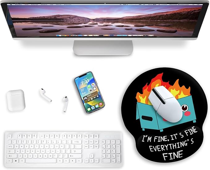 Ergonomic Mouse Pad with Wrist Support, Dumpster on Fire Mouse Pad with Wrist Rest, Gaming Mousepad with Non-Slip Pain Relief PU Base, Cute Mouse Pad for Desk Accessories Office Supplies Decor