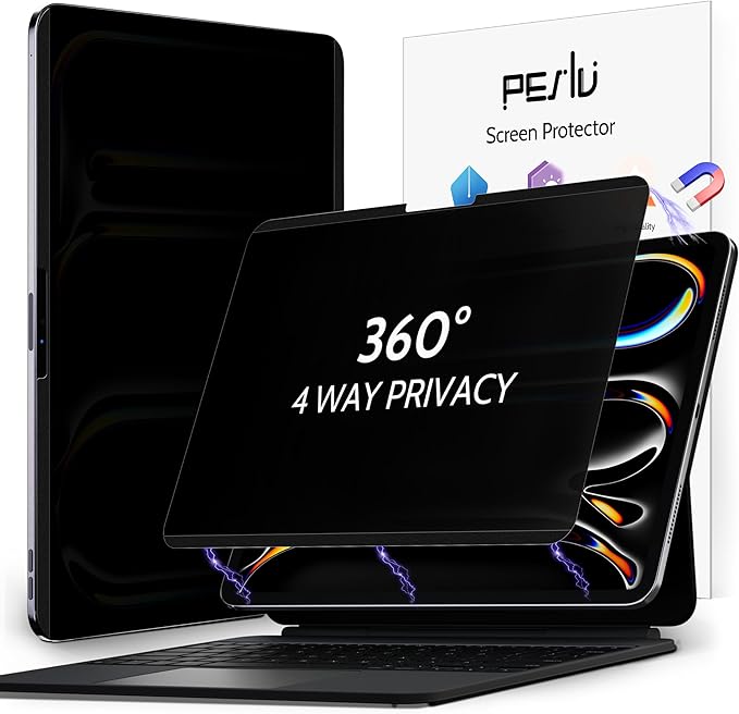 Peslv 4-Way Magnetic Privacy Screen for iPad Pro 11 Inch M4/M5 [2024/2025 5th/6th Gen], 360 Removable Anti Blue Light Glare Spy Filter, High Sensitive Bubble-Free Black Security Screen Protector