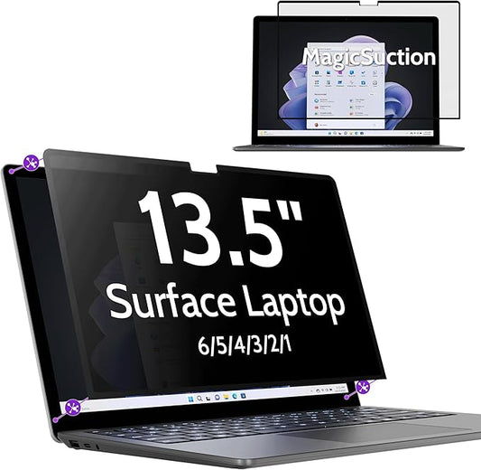 Peslv Privacy Screen for 13.5 Inch Surface Laptop 6/5/4/3/2/1, MagicSuction™ Removable Anti Spy Black Protector, Glare Blue Light Filter for Microsoft Laptop Computer Monitor