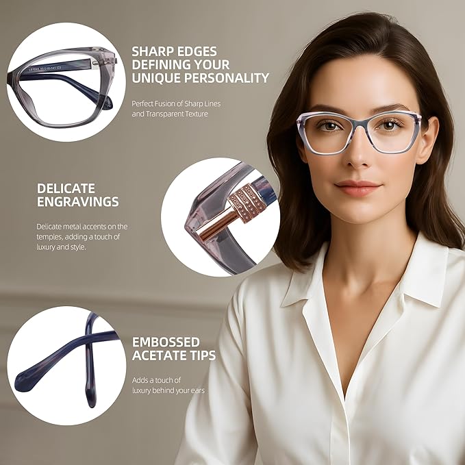 Blue Light Glasses For Woman With Square Decoration,Reading Glasses For Office & Computer Games