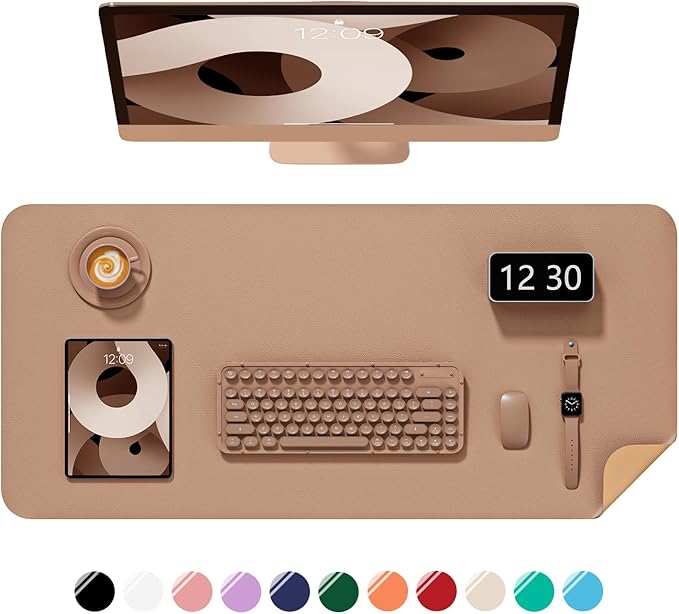 Desk Pad, 23.6" x 13.8" PU Leather Non-Slip Desk Mat Large Mouse Pad for Desktop, Waterproof Laptop Computer Writing Mat for Office, Home, Work, Gaming, Champagne Gold