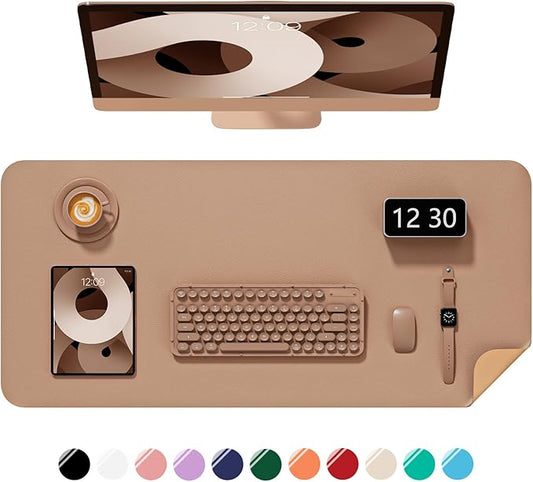 Desk Pad, 35.5" x 17" PU Leather Non-Slip Desk Mat Large Mouse Pad for Desktop, Waterproof Laptop Computer Writing Mat for Office, Home, Work, Gaming, Champagne Gold