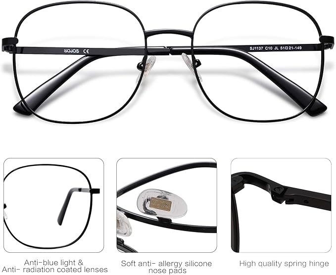 SOJOS Classic Square Blue Light Blocking Glasses for Women Men Stylish Computer Glasses SJ1137
