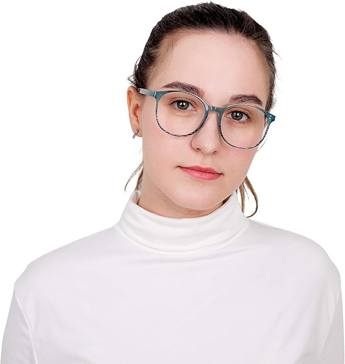 LifeArt Round Blue Light Blocking Glasses, Computer Glasses, Gaming Glasses, TV Glasses for Women Men (Striped Blue, 2.00 Magnification)
