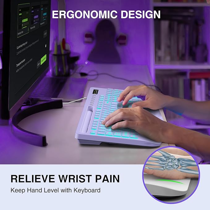 SABLUTE K21Pro Large Print Backlit Computer Keyboards, Wired Lighted USB Keyboards with 7-Color Backlit, Wrist Rest, Phone Holder, Easy to Read and Type for Laptop, PC, Windows, Desktop (Purple)