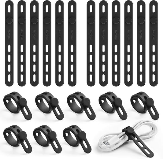 Lamicall 20Pack Silicone Cable Ties, Office Desk Organizer Accessories, Reusable Wire Ties Management with Lock Buckle, Adjustable Charger Cable Strap, Electrical Cord Keeper for Travel Essentials by Lamicall