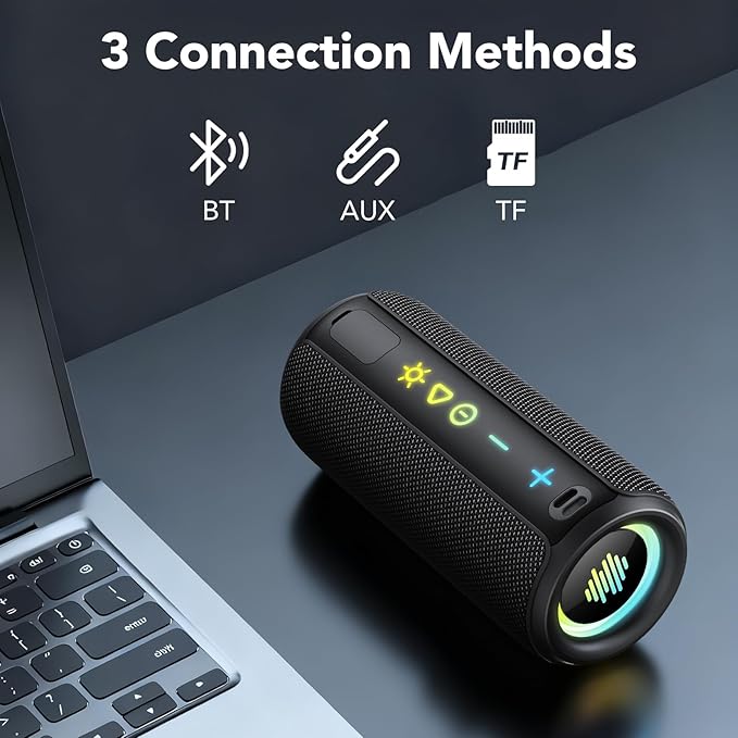 TIMU Portable Bluetooth Speaker, Powerful Sound Wireless Speaker: Boost Bass, Bluetooth 5.4, 24H Playtime, 8 RGB Modes, IPX7 Waterproof, TWS Pairing, for Outdoor/Home/Party, Gift Ideas（Black）