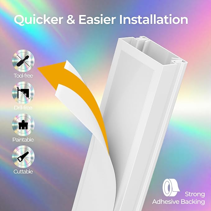 113.4in Cord Hider Kit, Cord Covers for 2-4 Wires on Wall, Self-Adhesive Cable Hider Wire Covers for Cords on Wall, Paintable Cord Hider for Walls Mount Tv, Cable Cover Raceway, W0.95 H0.55in, White - Image 3
