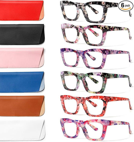 6 Pack Oprah Style Reading Glasses for Women Blue Light Blocking Computer Square Readers with Spring Hinge (Mix Color-7, 2.5, x)