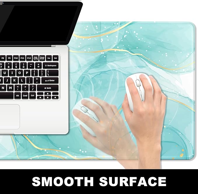 BOSOBO Large Mouse Pad - XXL XL Extended Gaming Desk Mat for Office & Home, Long Keyboard Cover 35.5 x 15.7 Inches, Art Gold Teal Marble