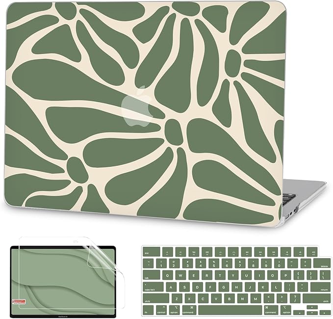 G JGOO Compatible with MacBook Air 13 inch Case 2026 2025-2022 M5 A3449 M4 A3240 M3 A3113 M2 A2681,Plastic Hard Shell for MacBook Air 13.6 inch Case+Keyboard Cover +Screen Protector, Abstract Flower
