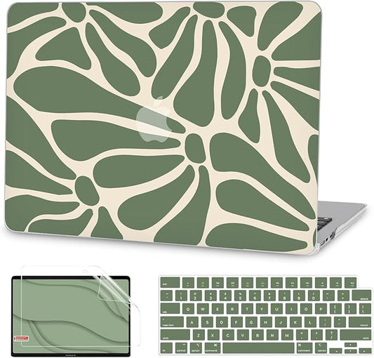 G JGOO Compatible with MacBook Air 13 inch Case 2026 2025-2022 M5 A3449 M4 A3240 M3 A3113 M2 A2681,Plastic Hard Shell for MacBook Air 13.6 inch Case+Keyboard Cover +Screen Protector, Abstract Flower