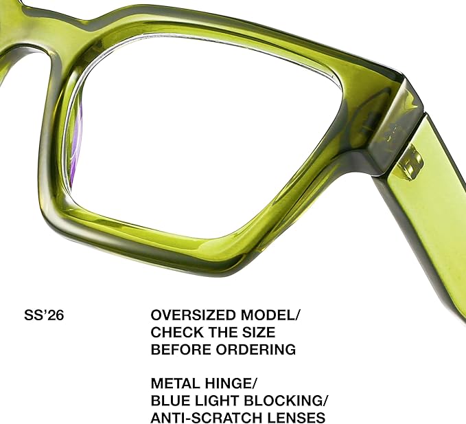livho Oversized Eyewear Frame for Woman and Men - Rectangle Fashion Glasses for Computer, Chic Preppy Frame