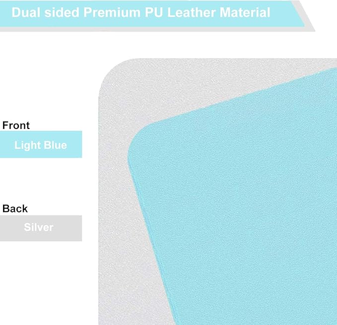 Dual Sided PU Leather Desk Pad, Mouse Pad, Office Desk Mat, Non-Slip Laptop Desk Pad, Waterproof Desk Writing Pad for Office and Home (31.5" x 15.7", Light Blue+Sliver)