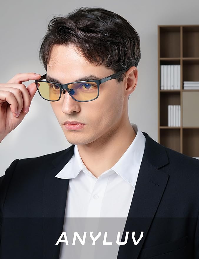 ANYLUV Carbon Fiber Reading Glasses for Men Women, Blue Light Blocking Computer Readers, Anti Glare Spring Hinge