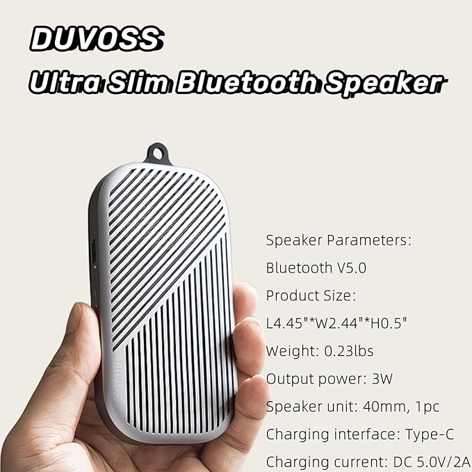 Portable Bluetooth Speaker, Ultra-Thin(0.5" Slim, 0.23lbs) – with Carabiner, NFC, IPX7 Waterproof, TWS Pairing, Built-in Mic, TF Card – Mini Wireless Speaker for Indoor/Outdoor Use