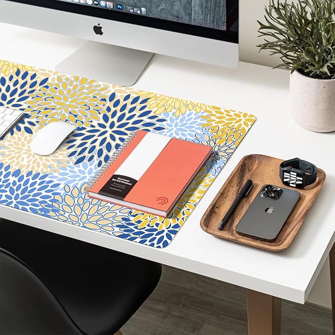 Desk Mat Large Protector Pad 31.5" ×15.7", Non-Slip PU Leather Desk Blotter, Waterproof Mouse Pad for Office Home Chic Flower