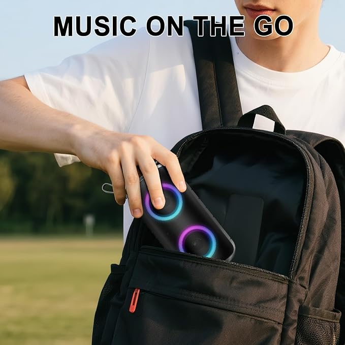 Bluetooth Speaker, 2025 New Stocking Stuffers Portable Wireless Speaker with 6D Loud Sound, IPX7 Waterproof, HD Call, RGB Lights, 12H Playtime for Home/Party/Outdoor/Beach, White Elephant Gift