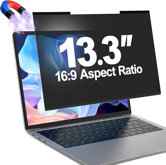 Magnetic Laptop Privacy Screen Filter 13.3 Inch for 16:9 Computer Monitor, Removable Anti Blue Light Privacy Shield, Anti-Glare Protector Compatible with Dell Hp Asus Lenovo