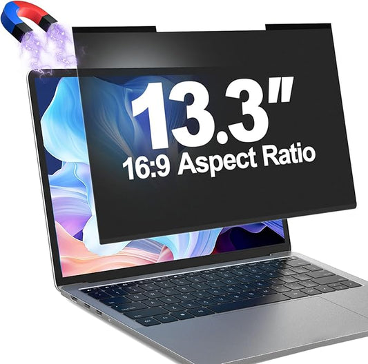 Magnetic Laptop Privacy Screen Filter 13.3 Inch for 16:9 Computer Monitor, Removable Anti Blue Light Privacy Shield, Anti-Glare Protector Compatible with Dell Hp Asus Lenovo