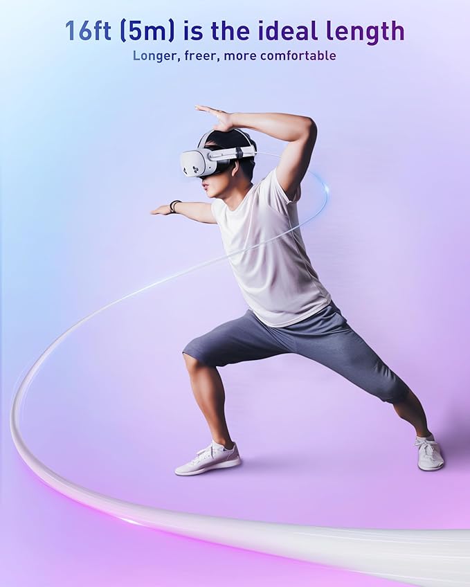 Maxonar VR Charging Link Cable 16FT (Next-Gen Chip) Compatible with Meta Quest 3S/Quest 3/Oculus Quest 2/Pico 4 Accessories and PC/SteamVR, Awesome Gift-5Gbps USB 3.0 to USB C Cable-White