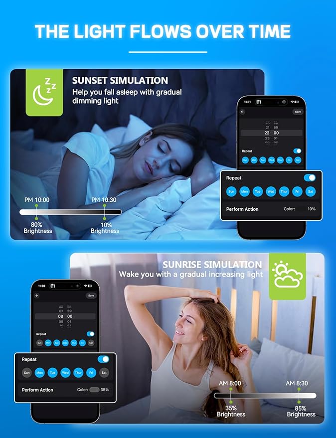 Smart Light Bulbs, WiFi & Bluetooth 5.0, Work with Alexa Google Assistant, App Control, Color Changing LED Bulb,E26 800LM Dimmable RGB Lights, Smart Home Lighting, Dimmable, 4Pack with Remote
