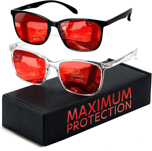 TIJN Sleep Glasses for 99.9% TR90 Blue Green Light Blocking Dual AR Coatings Red Lens for Computer Gaming Reduce Eyestrain