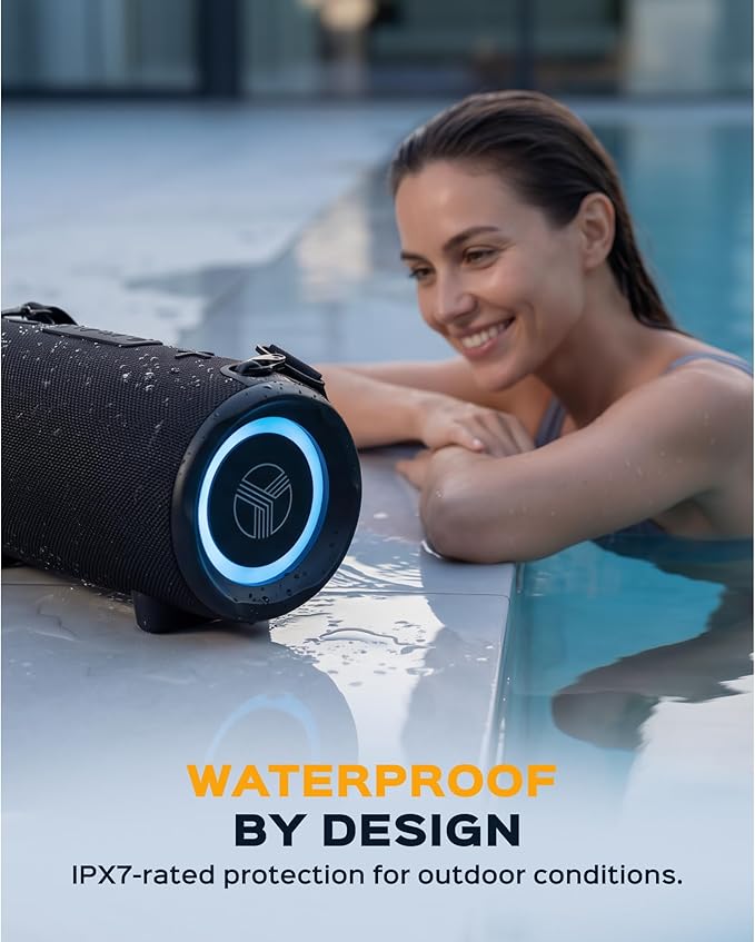 TREBLAB Loud Portable Wireless Bluetooth Speaker, 60W Deep Bass, IPX7 Waterproof Outdoor Speaker, 20H Rechargeable Battery, Built-in Powerbank, TWS Stereo Pairing, Mic, USB-C, Carrying Strap - HD-Max