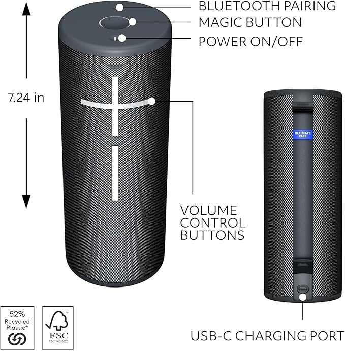 Ultimate Ears Boom 4 Portable Waterproof Bluetooth Speaker with 360-Degree, Bold, Immersive, Crystal-Clear Sound, Floating Speaker with 15-Hour Battery and 147ft (45m) Range - Black