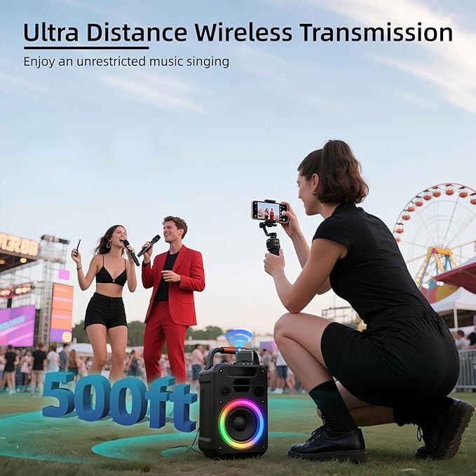 Wireless Microphones, Wireless Bluetooth Karaoke Microphone with Rechargeable Receiver(40H - 500 Ft Range), Karaoke Microphone Set for Singing, Wedding, DJ, Party, Speech, Church