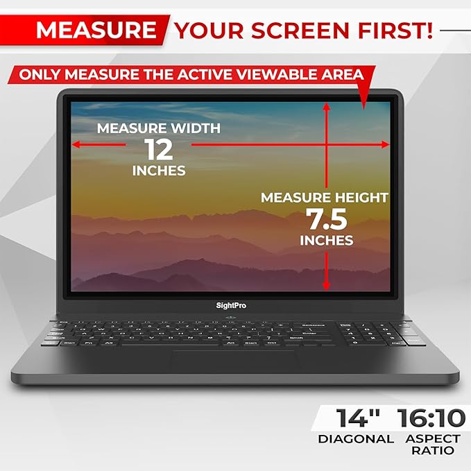SightPro Magnetic Laptop Privacy Screen 14 Inch 16:10 - Patented Removable Laptop Privacy Filter Shield and Protector