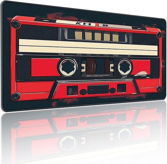 Retro Cassette Tape Design Mouse Pad, 35.4 x 15.7 Inches Gaming Desk Mat with Non-Slip Base for Home Office School Business
