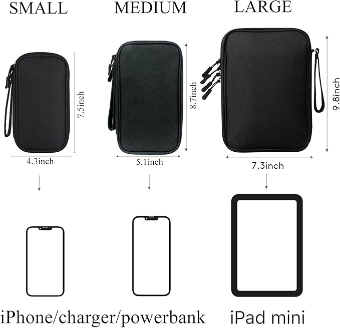 DDgro Travel Accessories Organizer Electronics Pouch for Keeping Cables in Order (Medium, Black)