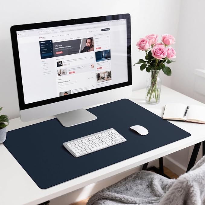 Leather Desk Pad Protector, Office Desk Mat, Large Mouse Pad, Non-Slip PU Leather Desk Blotter, Waterproof Computer Desk Writing Pad for Office and Home (Dark Blue, 31.5" x 15.7")
