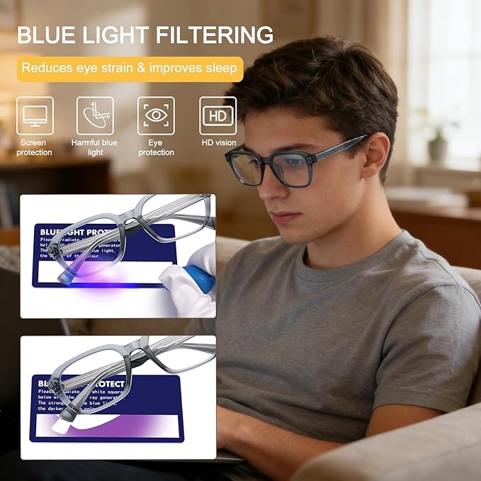 Dollger Blue Light Glasses Men Rectangle Vintage Anti BlueLight Blocking Glare Cute Trendy Computer Gaming UV Eyeglasses