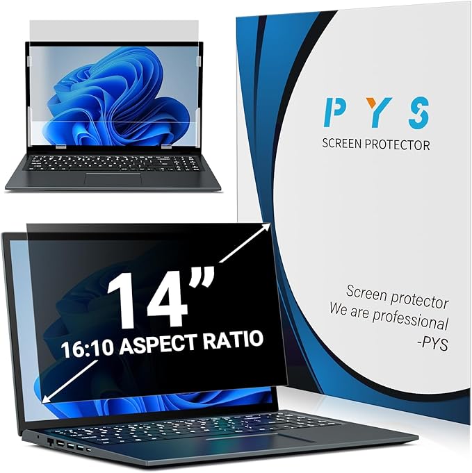 PYS Laptop Privacy Screen 14 Inch 16:10 for Lenovo HP Dell - Removable Laptop Computer Screen Privacy Shield - Anti Glare & Blue Light Laptop Screen Filters for Eye Protection
