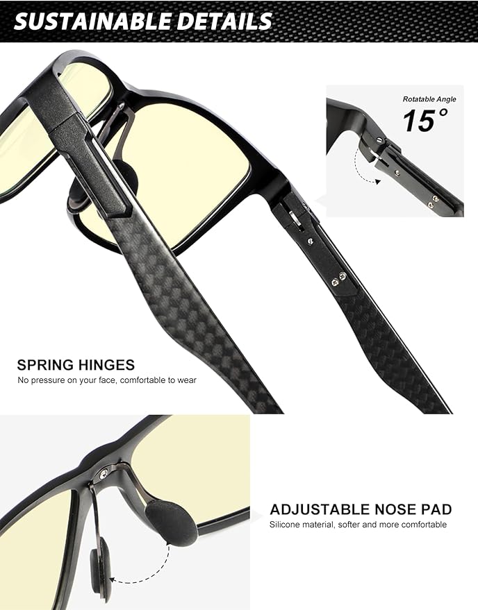 ANYLUV Carbon Fiber Reading Glasses for Men Women, Blue Light Blocking Computer Readers, Anti Glare Spring Hinge