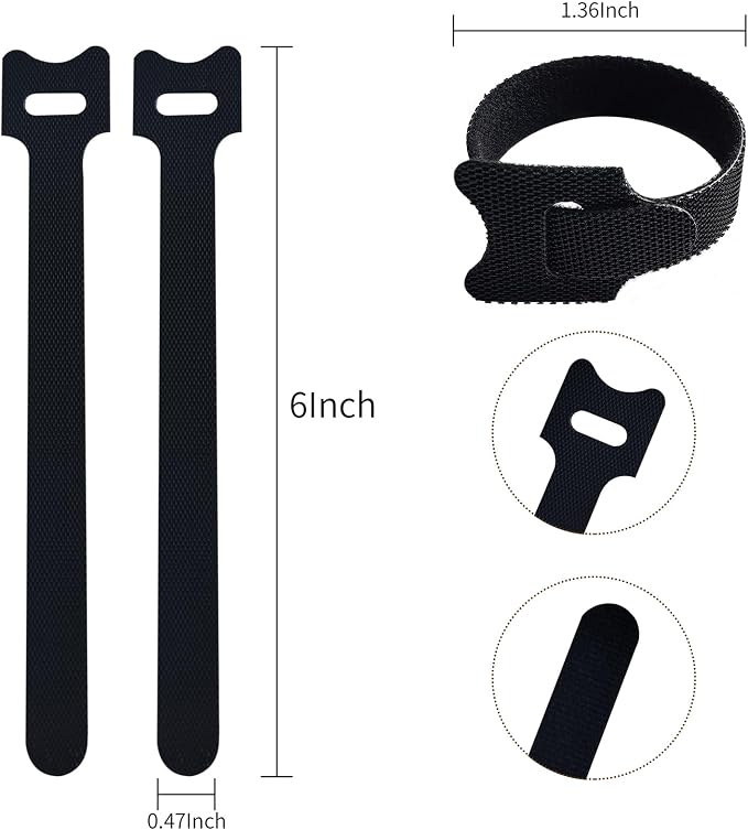 100 PCS 6 Inches Black Reusable Cable Ties, Adjustable Cord Straps, Cable Organizer, Cord Wrap and Hook Loop Cords Management - Image 2