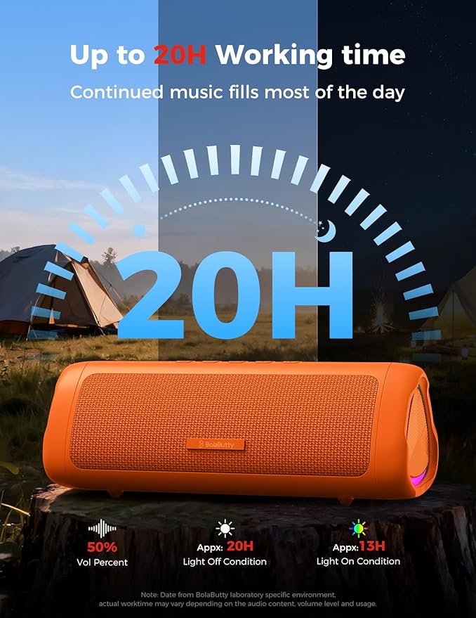 Bluetooth Speaker with HD Sound, Portable Wireless, IPX5 Waterproof, Up to 20H Playtime, TWS Pairing, BT5.3, for Home/Party/Outdoor/Beach, Electronic Gadgets, Birthday Gift (Orange)