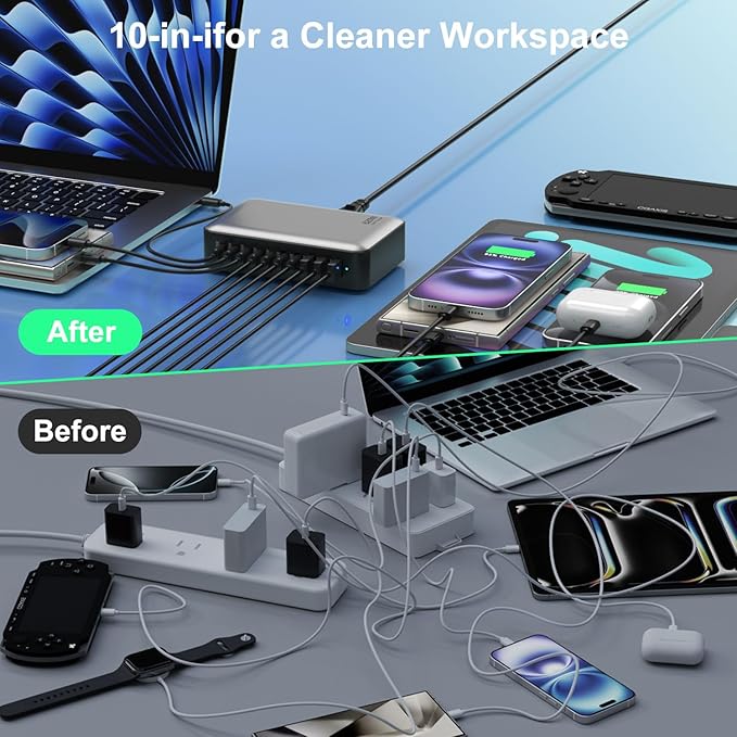 USB C Fast Charger Block, USB Charging Station 540W, PD 100W Laptop Charger, GaN Charging Block, 10 Port Multi Port Charer Hub Compatible with Laptop,MacBook,iPad,iPhone,Samsung Galaxy,Dell