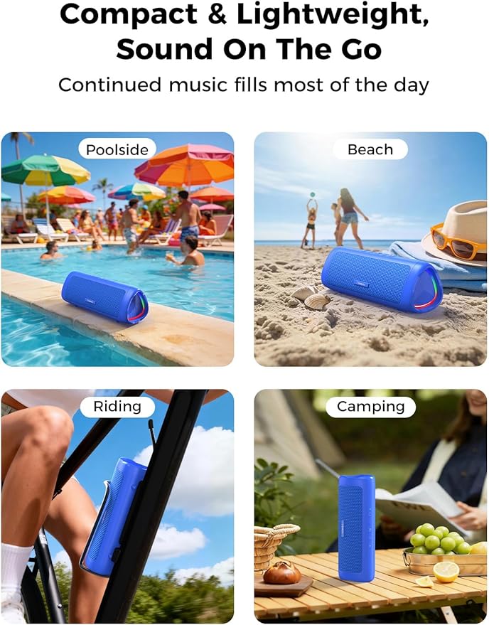 Bluetooth Speaker with HD Sound, Portable Wireless, IPX5 Waterproof, Up to 20H Playtime, TWS Pairing, BT5.3, for Home/Party/Outdoor/Beach, Electronic Gadgets, Birthday Gift (Blue)
