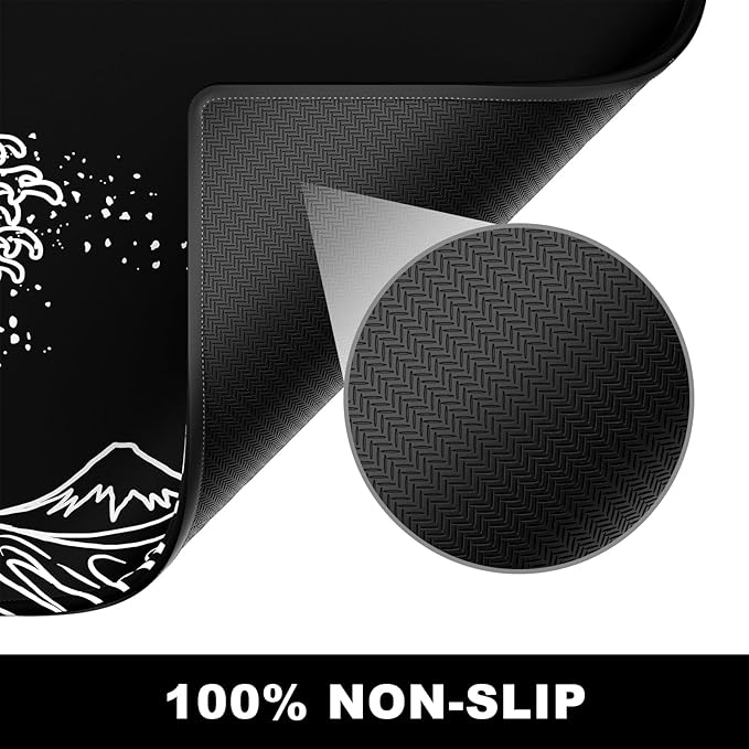 BOSOBO Large Mouse Pad, XXL XL Extended Gaming Desk Mat for Office & Home, Long Keyboard Mat, Desktop Full Cover 35.5 x 15.7 Inches, Art Japan Kanagawa Wave Black