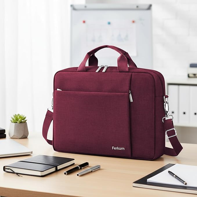 Ferkurn Laptop Bag Case for Women Men Computer Bag Compatible with HP Envy Pavilion Omen/LG Gram/MSI/Dell Inspiron XPS/Lenovo/Acer, Shoulder Strap Carrying Messenger Briefcase, Red, 17 17.3 Inch